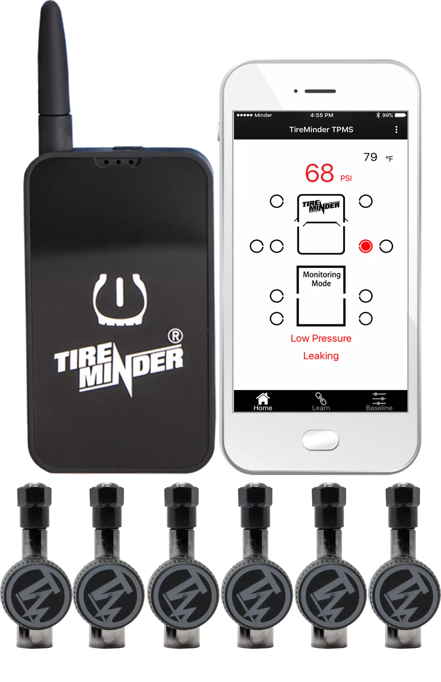 TireMinder Smart TPMS with 6 Flow-Through Transmitters